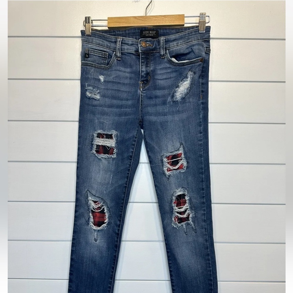 Judy blue plaid patch skinny jeans